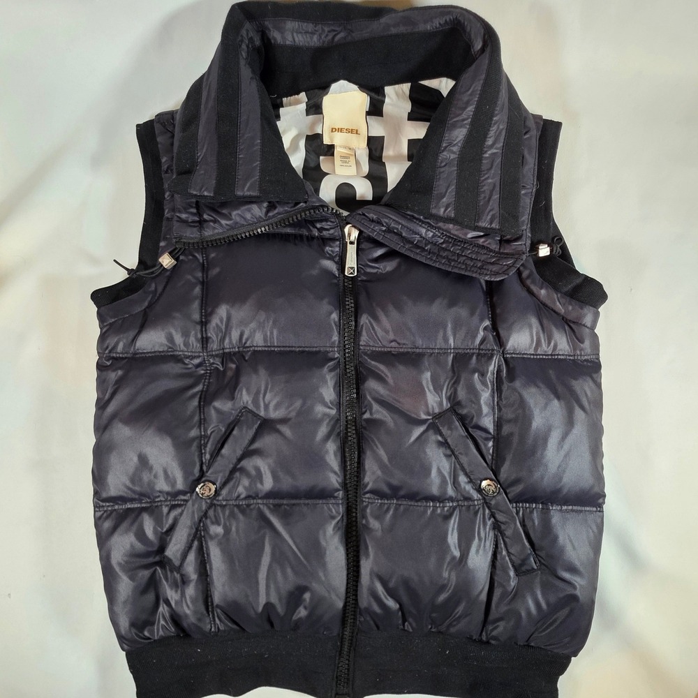 DIESEL Vintage Y2K Womens M Black Down Puffer Vest Quilted High Neck Full Zip